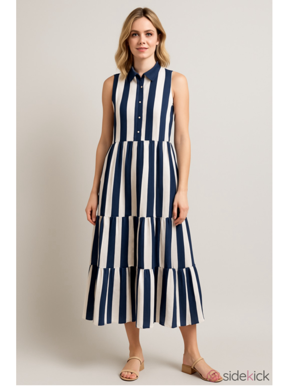 Women's Maeve Midi Dress Size XL Blue White Cabana Striped Sleeveless